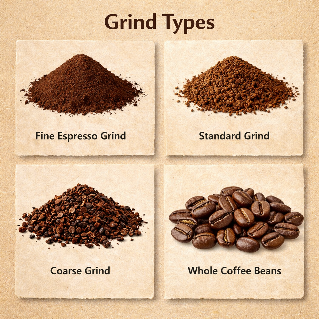 Kingdom Brews Grinds Types image card.