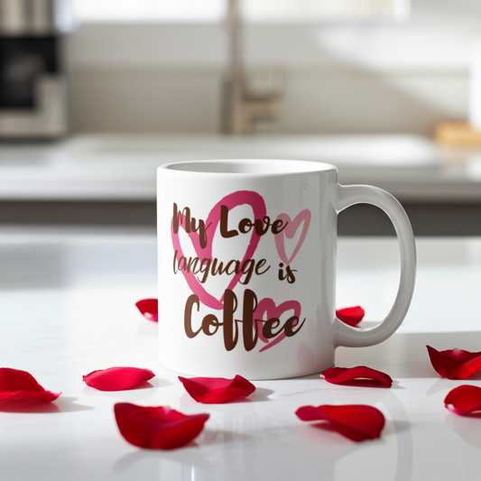 "My Love Language Is Coffee" White glossy mug