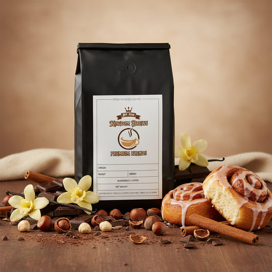 Flavored Sample Pack Black coffee bag with a label on a white background