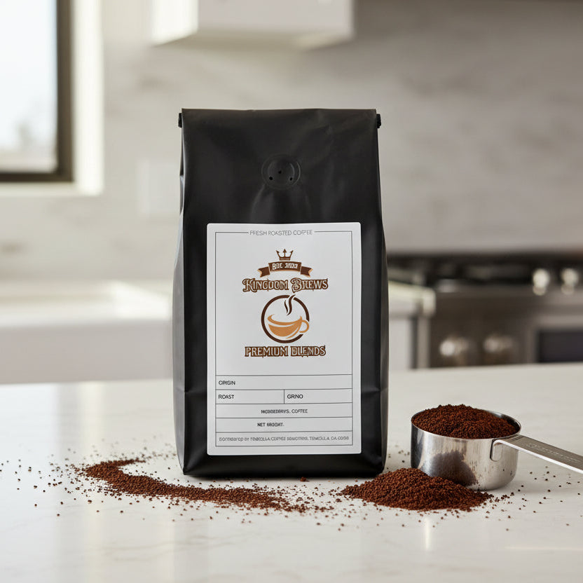 Instant Coffee Black coffee bag with a label on a white background