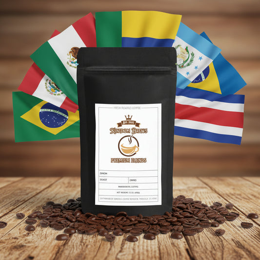 Black coffee packaging with a label on a white background