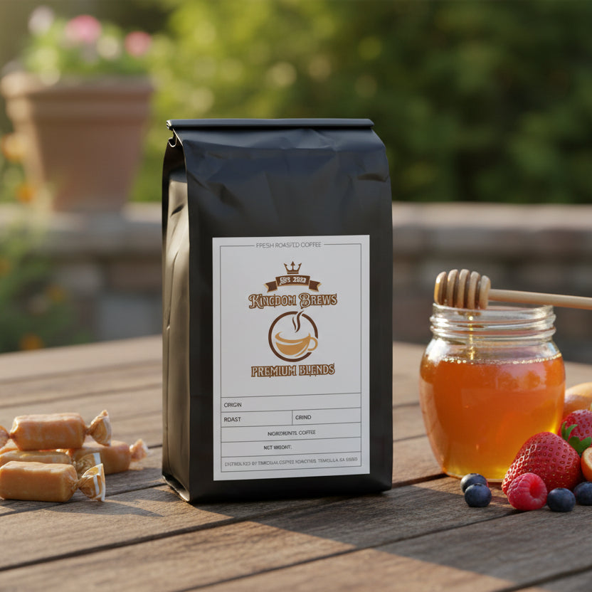 Papua New Guinea Single Origin Coffee Black coffee bag with a label on a white background