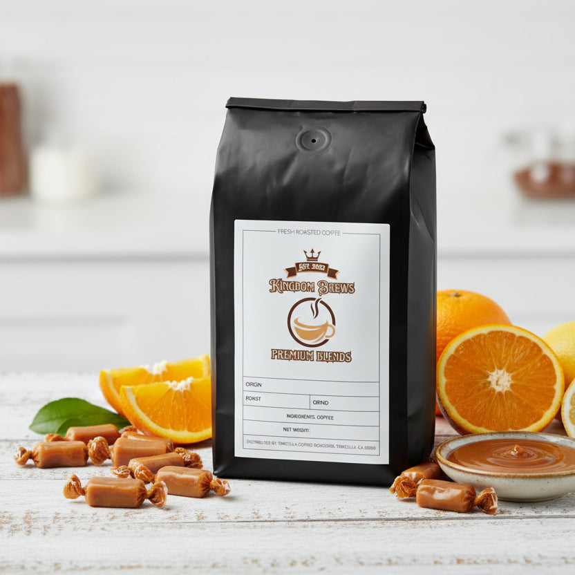 Peru Decaf Black coffee bag with a label on a white background